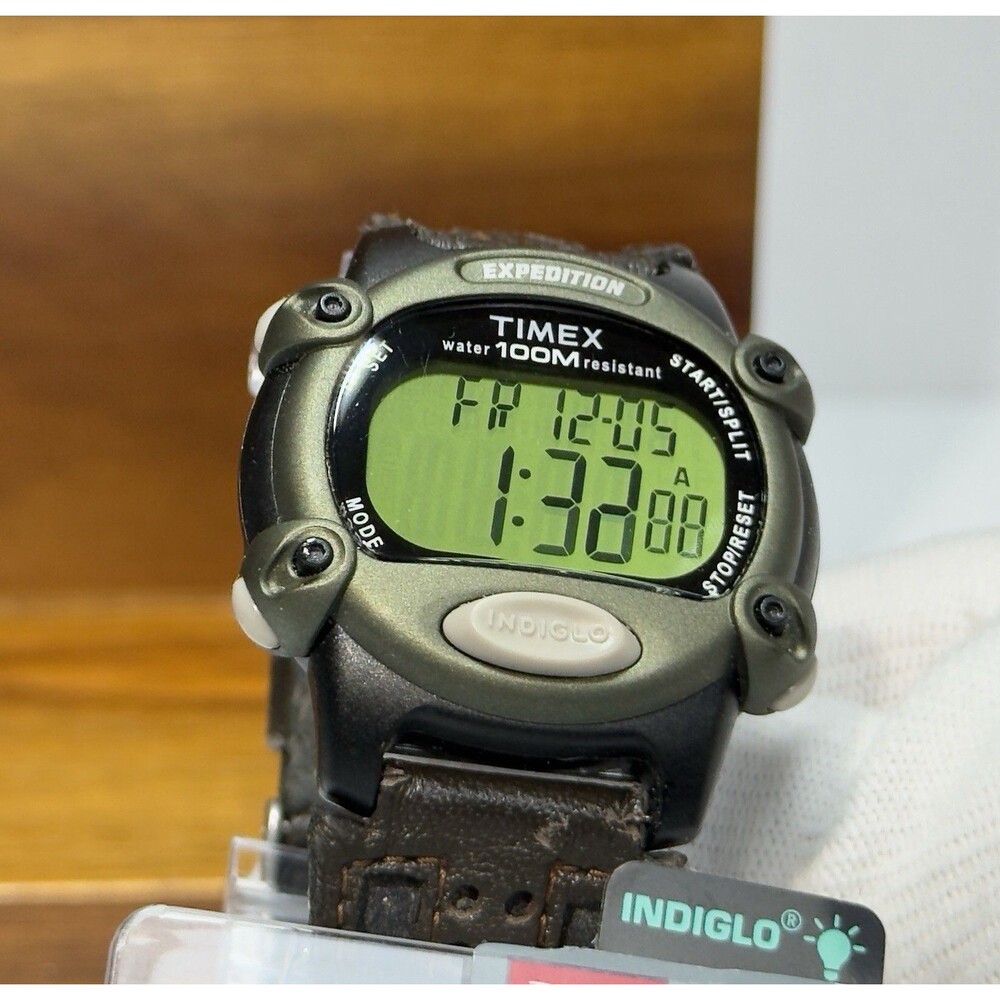 Timex Expedition Watch Men‎ T48042 Indiglo 39mm Green Tone Leather